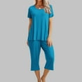 thumbnail image 1 of Delliss Womens Pajama Sets Solid Color Round Neck Short Sleeve Pajamas+Cropped Baggy Capri Pant Pajamas Sets, 1 of 8