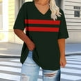 thumbnail image 1 of Delliss Womens Plus Size V Neck Stripe Simple T Shirts Summer Short Sleeve Tops Soft Basic T-Shirts, 1 of 5