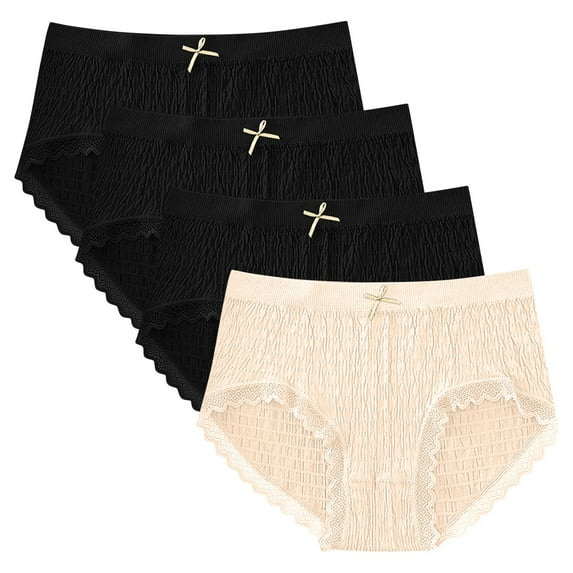 Delliss Womens' Seamless Bubble Underwear Lace Panties No Show Bikini Underwear Fashion Cute Cheeky Hipster 4PC