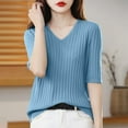 thumbnail image 1 of Delliss Womens Short Sleeve Sweaters V Neck Tops Business Casual Lightweight Knit Comfy Blouses Summer Fashion Outfits 2025, 1 of 3
