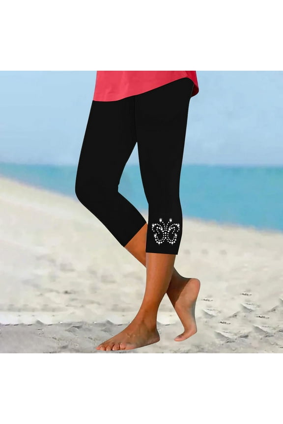 Womens Summer Capri Pants Stretchy Slim Fit Leggings Yoga Pants Vacation Casual Pant