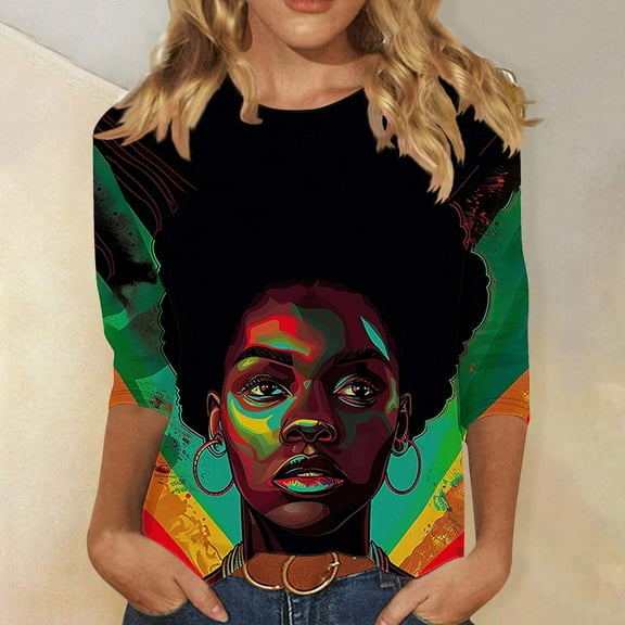 Delliss Womens Summer Fashion T-Shirt Casual 3/4 Sleeve Shirts Crew Neck Loose Blouses Dressy Top