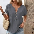 thumbnail image 1 of Delliss Womens Summer Tops Basic Short Roll-Up Sleeve Shirts Casual V Neck T Shirt Comfy Trendy Tees Gray S, 1 of 6