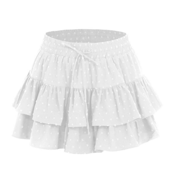 Delliss Womens Summer Workout Pleated Layered Drawstring Skirt Built-in Shorts Mini Skirt