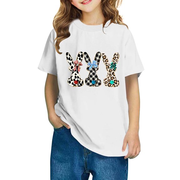 Delliss summer boys and girls children's short sleeved rabbit printed T-shirt