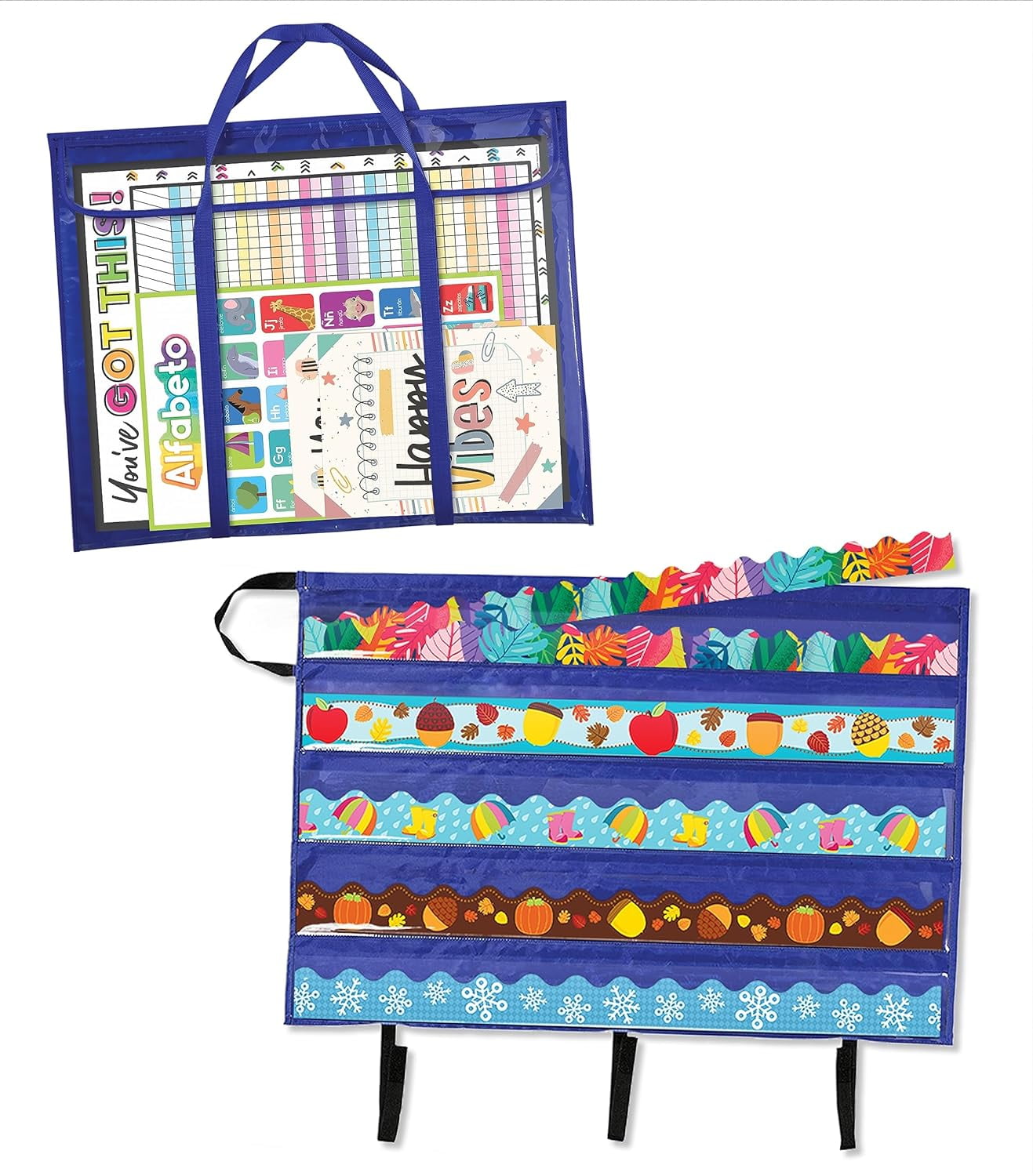 Dellosa Teacher Bulletin Board Border And Bulletin Board Storage Pocket Charts Pack, Border