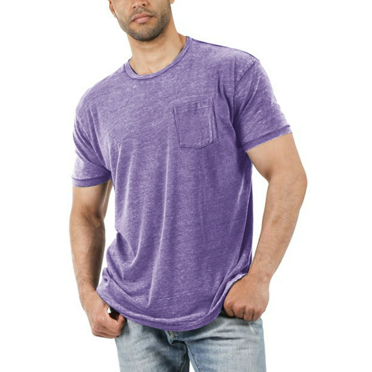 Dellytop Men's Short Sleeve Solid Color Crew Neck Pocket T-Shirt