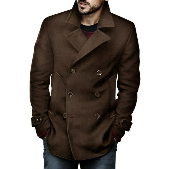 Dellytop Mens Classic Wool Blend Pea Coat Double Breasted Trench Coat