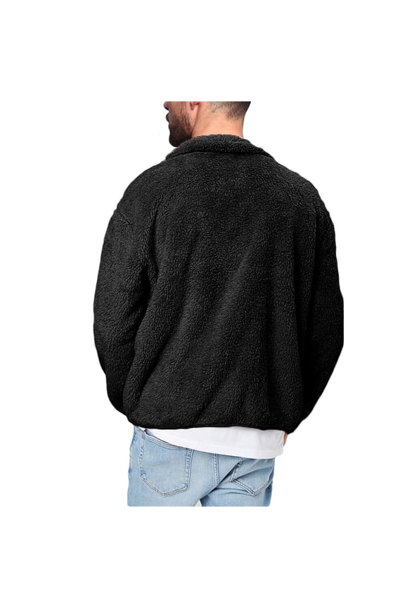 Mens Fuzzy Sherpa Jacket Cardigan Long Sleeve Full Zip Open Front Thermal Coat