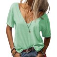 thumbnail image 1 of Dellytop Women Deep V-Neck Short Sleeve Tops Solid Basic T Shirt, 1 of 2