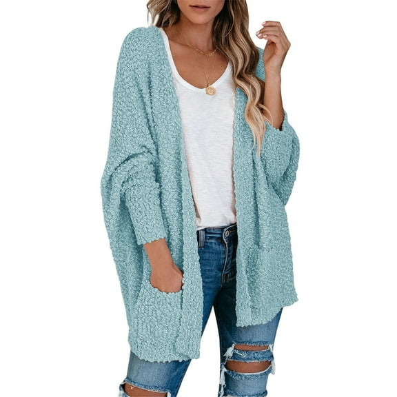 Dellytop Women Fuzzy Popcorn Batwing Oversized Knit Cardigan Sweaters