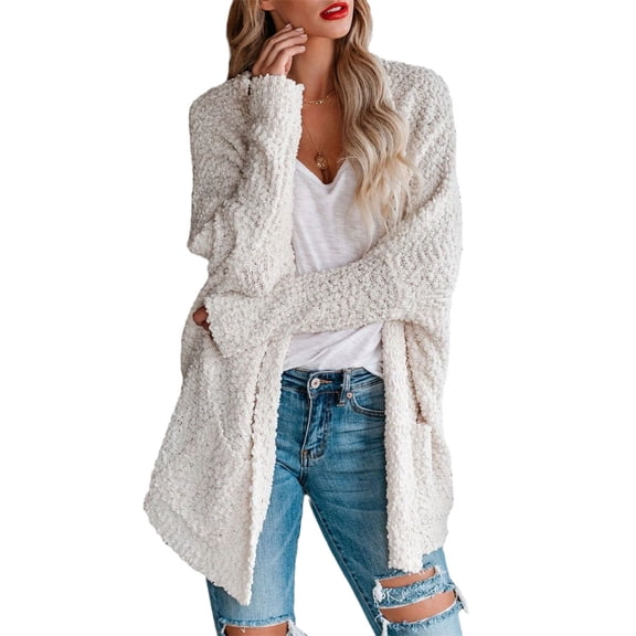 Dellytop Women Fuzzy Popcorn Batwing Oversized Knit Cardigan Sweaters