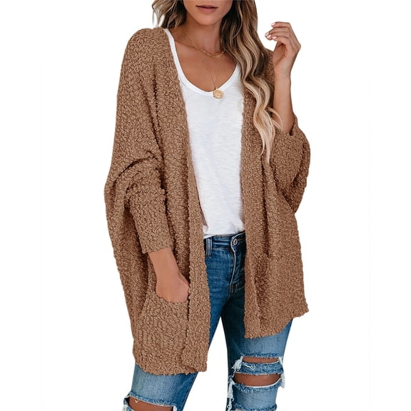 Dellytop Women Fuzzy Popcorn Batwing Oversized Knit Cardigan Sweaters