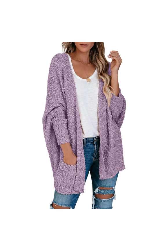 Women Fuzzy Popcorn Batwing Oversized Knit Cardigan Sweaters