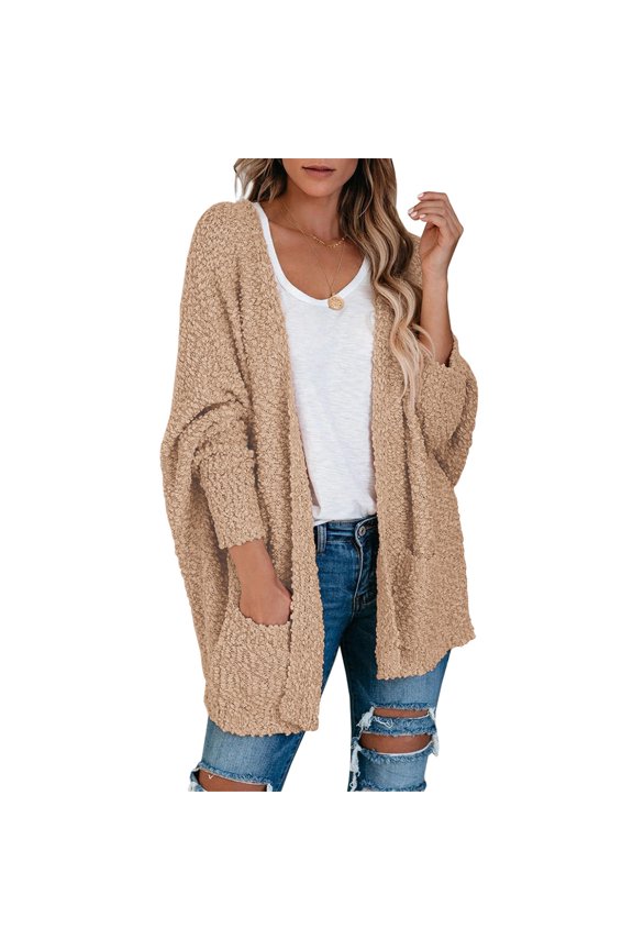 Women Fuzzy Popcorn Batwing Oversized Knit Cardigan Sweaters