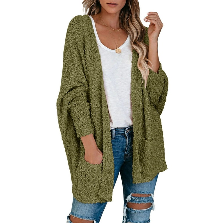 Dellytop Women Fuzzy Popcorn Batwing Oversized Knit Cardigan Sweaters