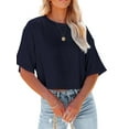 thumbnail image 1 of Dellytop Women Half Sleeve Drop Shoulder Solid Color Basic Crop Tops, 1 of 3