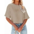 thumbnail image 1 of Dellytop Women Half Sleeve Drop Shoulder Solid Color Basic Crop Tops, 1 of 3
