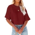 thumbnail image 1 of Dellytop Women Half Sleeve Drop Shoulder Solid Color Basic Crop Tops, 1 of 2