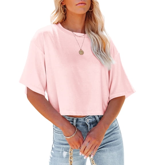 Dellytop Women Half Sleeve Drop Shoulder Solid Color Basic Crop Tops