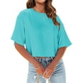 thumbnail image 1 of Dellytop Women Half Sleeve Drop Shoulder Solid Color Basic Crop Tops, 1 of 3