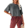 thumbnail image 1 of Dellytop Women Half Sleeve Drop Shoulder Solid Color Basic Crop Tops, 1 of 4