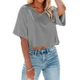 thumbnail image 1 of Dellytop Women Half Sleeve Drop Shoulder V Neck Basic Crop Tops, 1 of 4