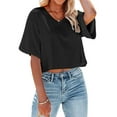 thumbnail image 1 of Dellytop Women Half Sleeve Drop Shoulder V Neck Basic Crop Tops, 1 of 4