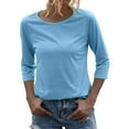 thumbnail image 1 of Dellytop Women O-Neck 3/4 Sleeve Solid Casual Basic T Shirt, 1 of 3
