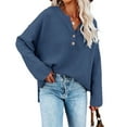 thumbnail image 1 of Dellytop Women's Batwing Long Sleeve Loose V Neck Button Henley Knit Sweaters Pullover, 1 of 2