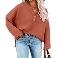 thumbnail image 1 of Dellytop Women's Batwing Long Sleeve Loose V Neck Button Henley Knit Sweaters Pullover, 1 of 2