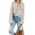 thumbnail image 1 of Dellytop Women's Batwing Long Sleeve Loose V Neck Button Henley Knit Sweaters Pullover, 1 of 2