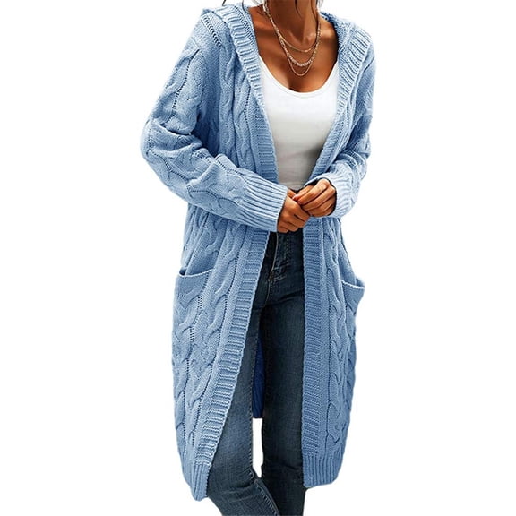 Dellytop Women's Cable Knit Open Front Pocket Long Sweater Cardigans