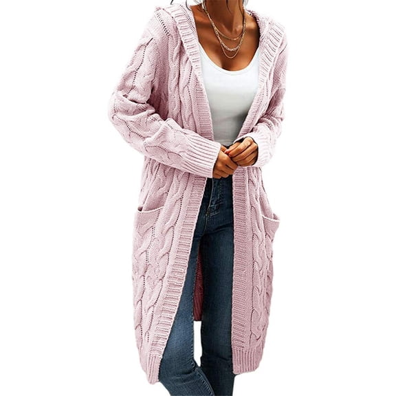 Dellytop Women's Cable Knit Open Front Pocket Long Sweater Cardigans