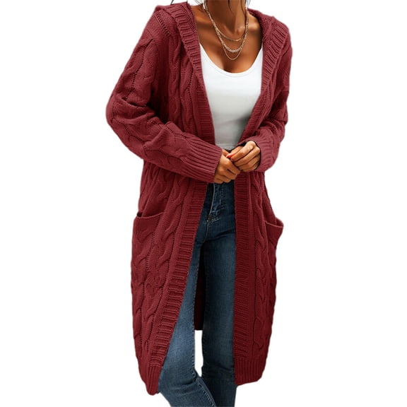 Dellytop Women's Cable Knit Open Front Pocket Long Sweater Cardigans