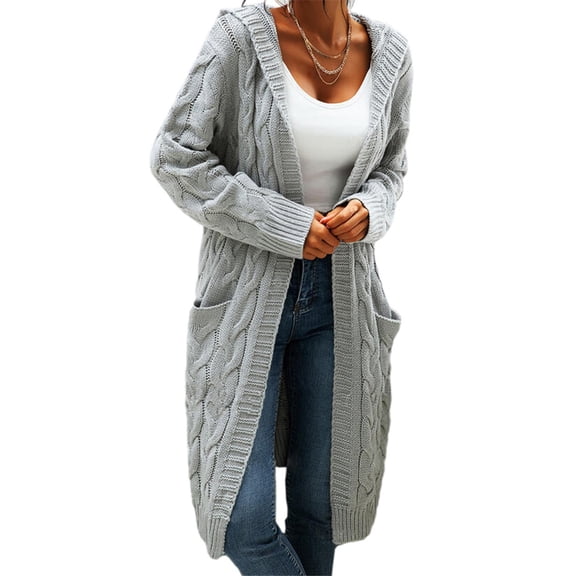 Dellytop Women's Cable Knit Open Front Pocket Long Sweater Cardigans