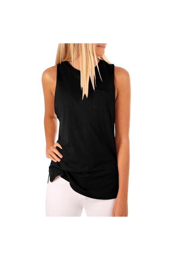 Women's Cami Tank Top Summer Sleeveless Plain Pocket T Shirts
