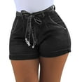thumbnail image 1 of Dellytop Women's Mid-Waist Belt Washed Denim Shorts, 1 of 2