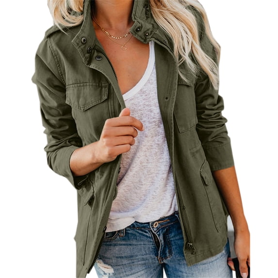 Dellytop Women's Parka Stand-Up Collar More Pockets Utility Jacket