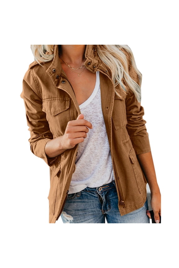 Women's Parka Stand-Up Collar More Pockets Utility Jacket