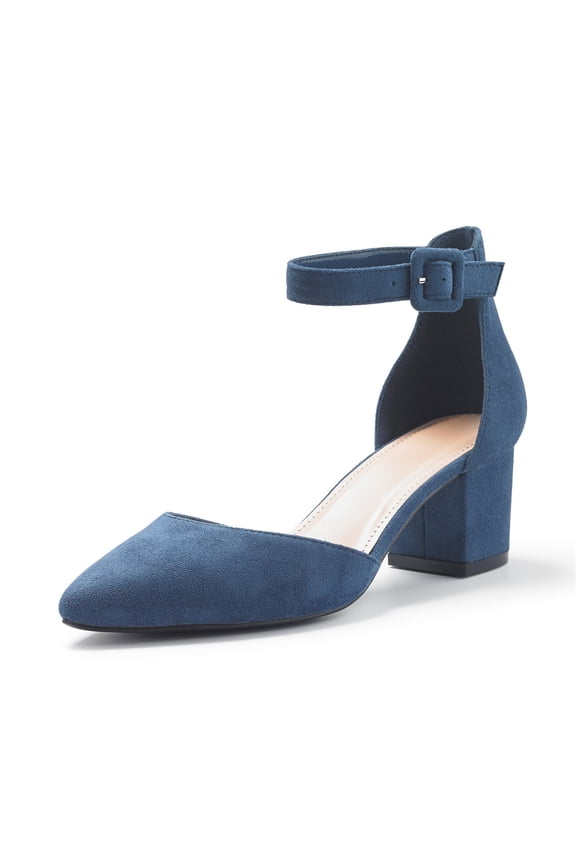Women's Pointed Toe Pumps Ankle Strap Buckle Chunky Block Heel Dress Sandals