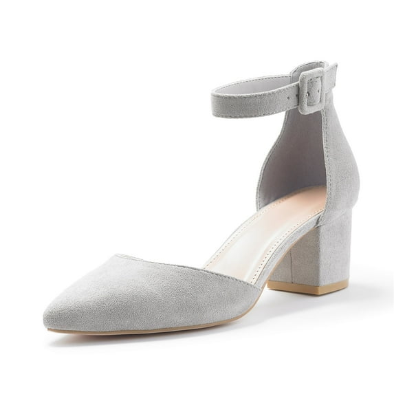 Dellytop Women's Pointed Toe Pumps Ankle Strap Buckle Chunky Block Heel Dress Sandals