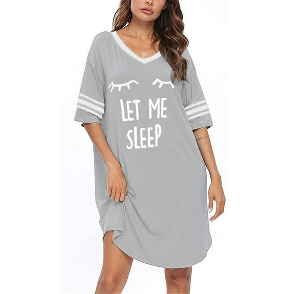 Dellytop Women's Short Sleeve V Neck Oversized Shirt Nightdress