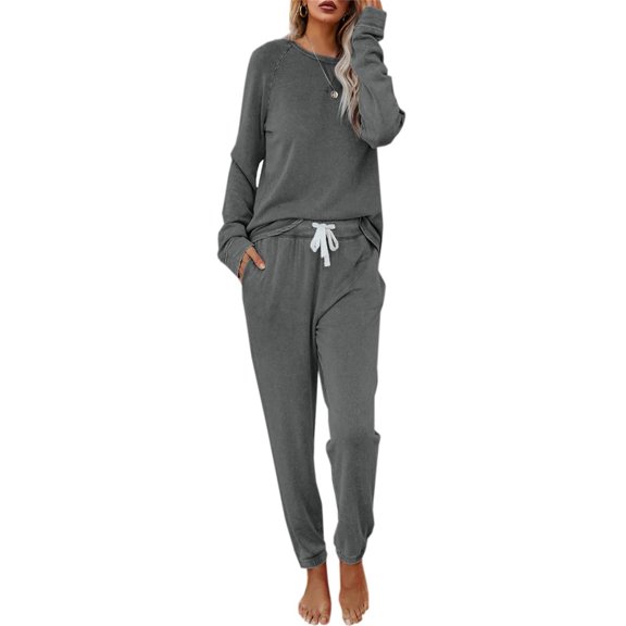 Dellytop Women's Solid Color 2-Piece Long Sleeve Pyjama Set