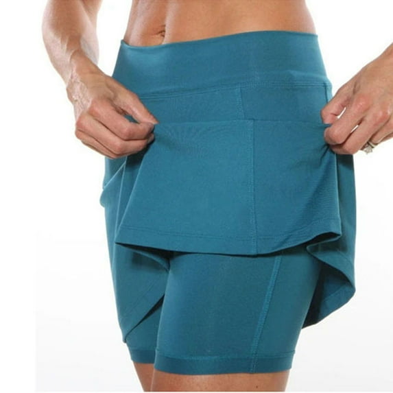 Dellytop Women's Solid Color Double Layer Skort With Pockets Skirt Shorts