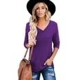 thumbnail image 1 of Dellytop Womens 3/4 Sleeve V Neck Solid Color Summer T Shirts, 1 of 5