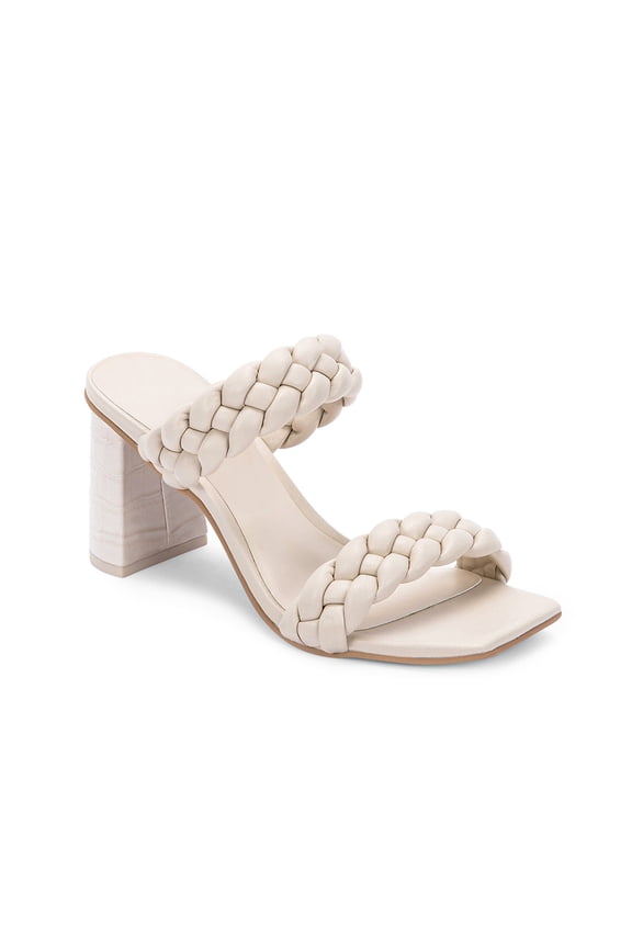 Womens Backless Square Open Toe Block Strappy Slip On Slide Shoes Braided Heeled Sandals
