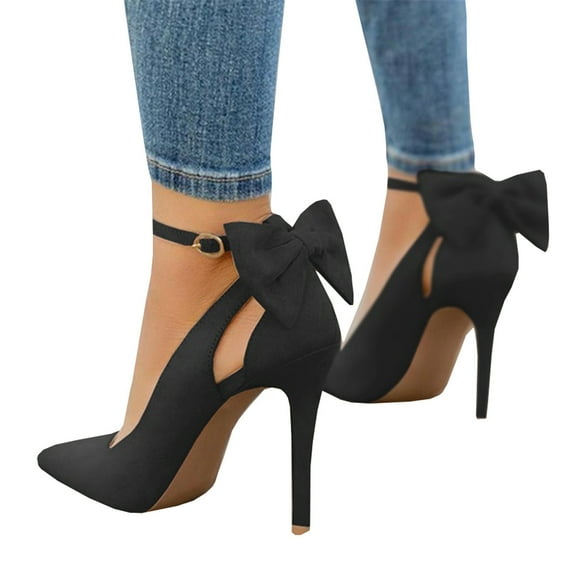 Dellytop Womens Bow Tie Stiletto Ankle Strap High Heels Wedding Dress Pumps Shoes