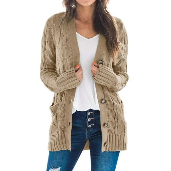 Dellytop Womens Cable Knit Button Down Cardigan Sweaters