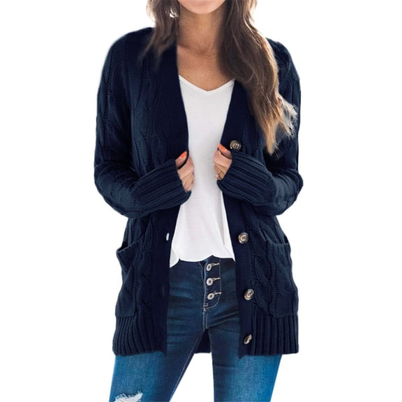 Dellytop Womens Cable Knit Button Down Cardigan Sweaters